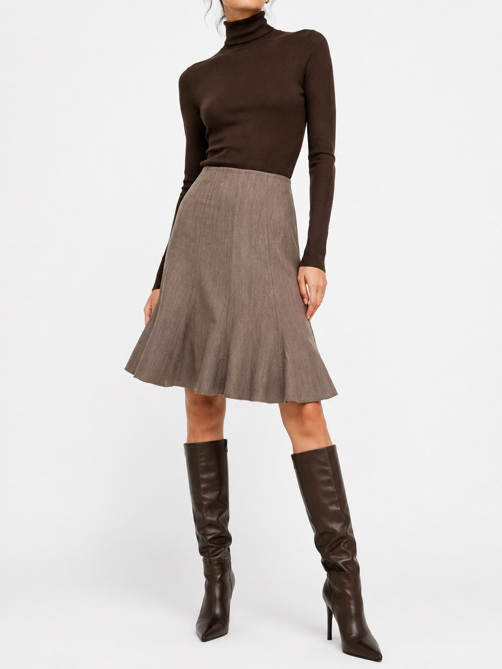 GUNEX Italian Designer Virgin Wool Tailored Tulip Brown Midi Skirt $450 Retail